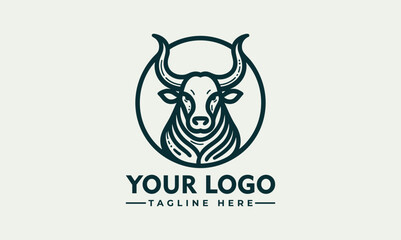 Stylized bull head illustrated in profile within a circular emblem for strength and power symbolism. Animal concept
