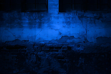 Toned rough concrete surface along with Black dark navy blue texture for design, painted building with cracks