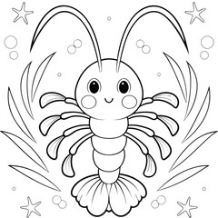 Adorable Cartoon Shrimp Coloring Page Detailed Line Art Illustration