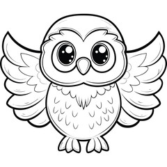 Obraz premium Adorable Baby Owl Coloring Page Big Eyes, Fluffy Feathers