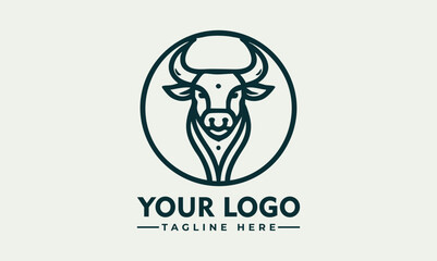 Stylized bull head illustrated in profile within a circular emblem for strength and power symbolism. Animal concept
