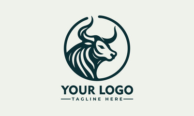 Stylized bull head illustrated in profile within a circular emblem for strength and power symbolism. Animal concept
