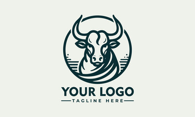 Stylized bull head illustrated in profile within a circular emblem for strength and power symbolism. Animal concept
