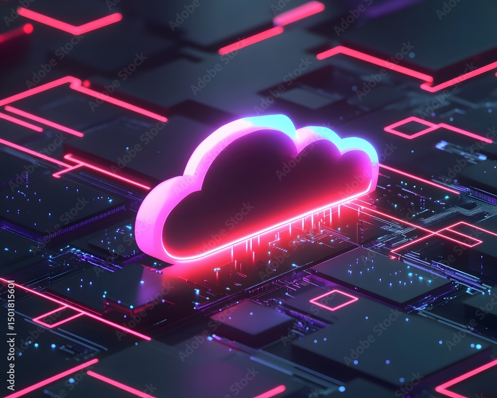 Aufkleber a vibrant and modern illustration of a cloud symbol over a digital circuit board, showcasing the con
