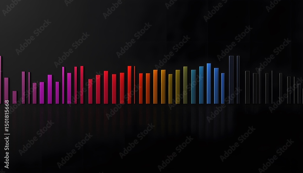 Poster a vibrant audio visualization displaying multicolored bars against a sleek black background, represe
