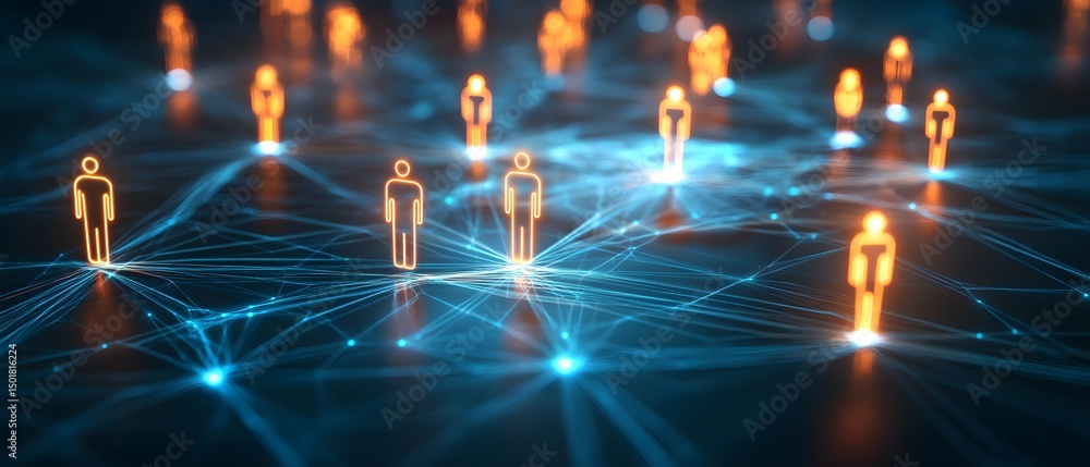 Aufkleber a vibrant illustration of interconnected figures representing digital communication and networking