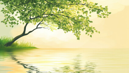 Serene Sunrise Landscape with a Majestic Tree