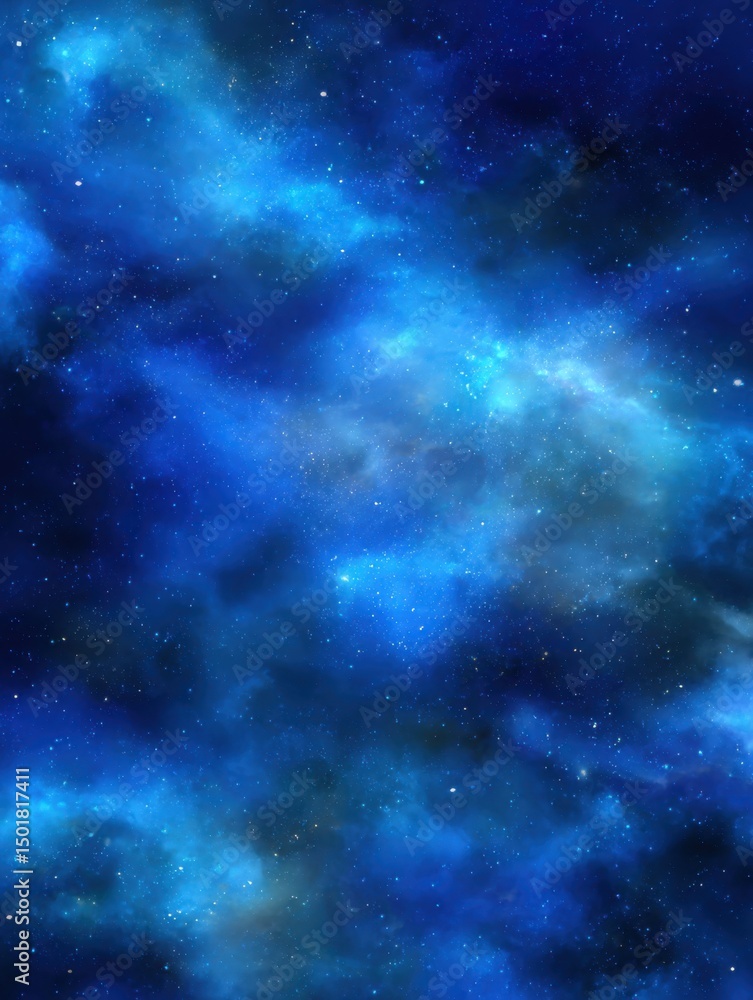 Poster deep blue cosmic nebula with starlight and clouds of interstellar gas in a vertical abstract space b