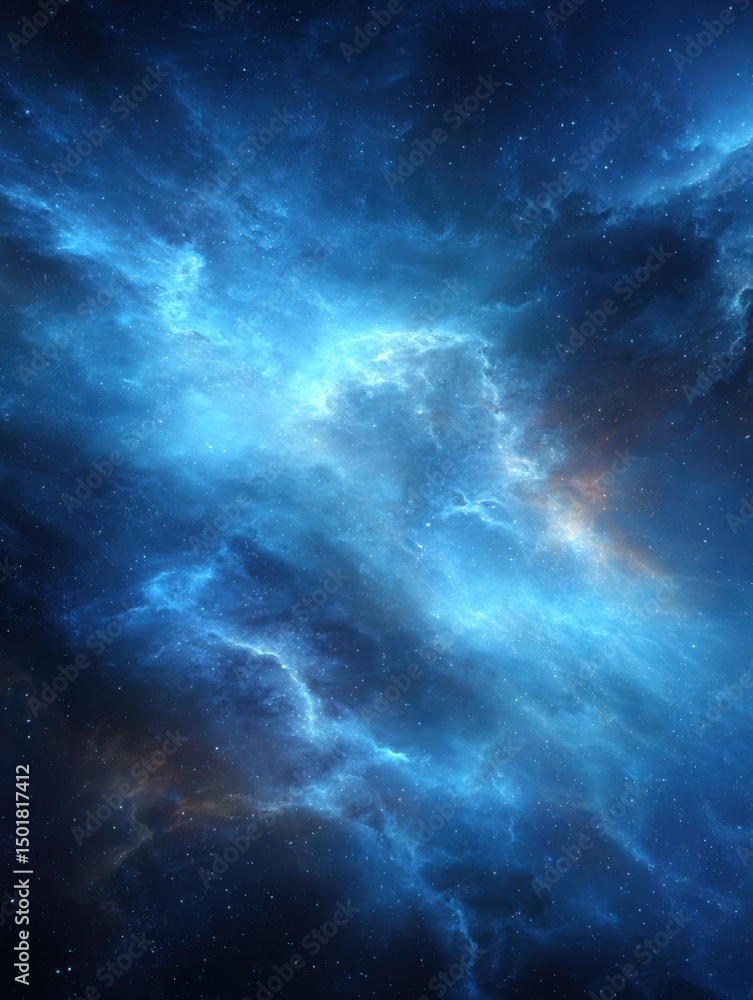 Poster cosmic nebula in deep space with stars and clouds of gas and dust abstract vertical view