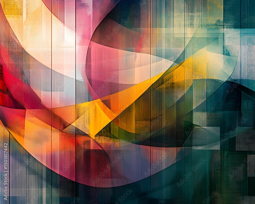 Poster an abstract representation combining vibrant colors and dynamic shapes, creating a visually engaging