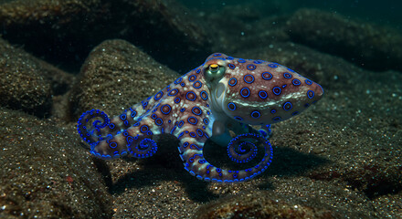 Blue Ringed Octopus on Sea Floor