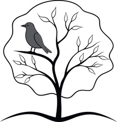 Silhouette Bird Tree Line Drawing