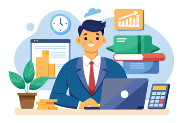 Businessman analyzing financial growth and investment strategies using data and technology in office