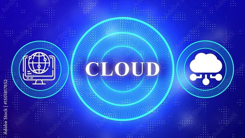 Poster glowing neon cloud icon reflective surface with a dark, misty background. exploring cloud technology
