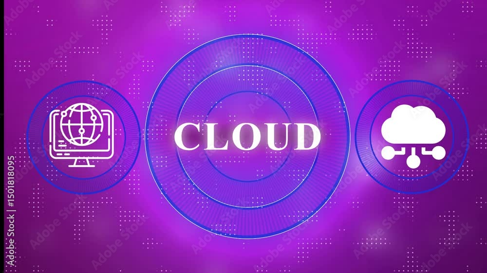 Poster glowing neon cloud icon reflective surface with a dark, misty background. exploring cloud technology