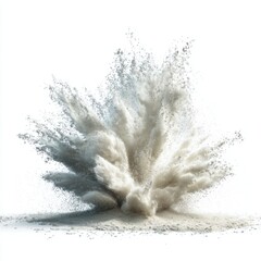 Powder explosion on white background studio shot high speed photography capturing dynamic movement of dust particles in air abstract concept