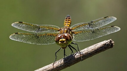 dragonfly on a branch closeup