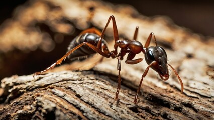 closeup of wild ant on a wood