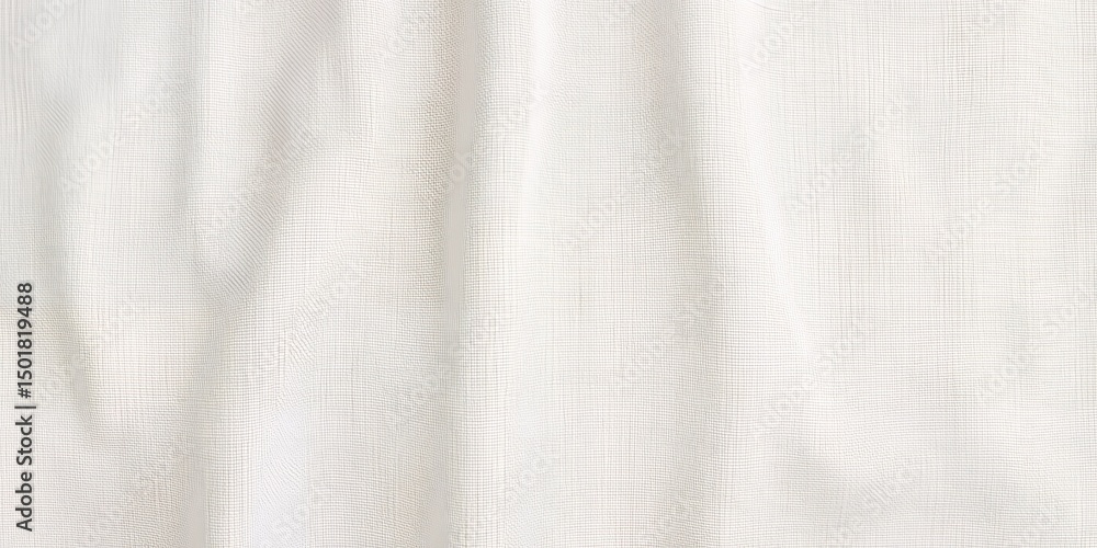 Poster a close up shot of a white textured fabric with subtle folds and a woven pattern visible on it
