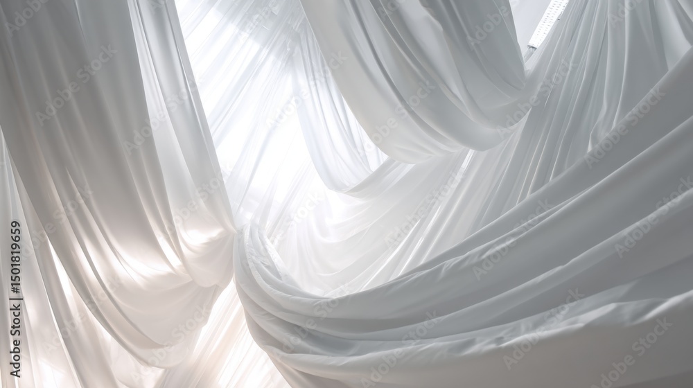 Poster abstract flowing white fabric in sunlight close up shot for background or texture use in studio