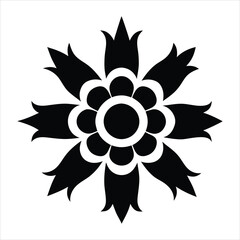 Intricate Black and White Floral Emblem with Symmetrical Petal Design