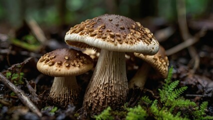 closeup of mushrooms in the forest