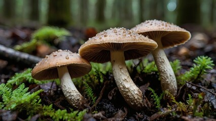 closeup of mushrooms in the forest