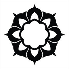 Intricate Black and White Floral Emblem with Symmetry on White Background