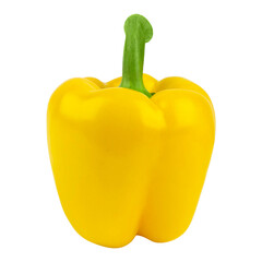 Bright yellow bell pepper with green stem isolated on transparent background