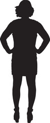 vector; silhouette of a back view of a  woman standing dressed dress arms akimbo