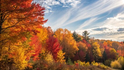 Fototapeta premium Vibrant autumn forest with red, yellow, and orange trees