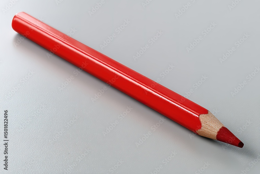 Aufkleber bright red pencil resting on a smooth gray surface, showcasing its sharp tip and polished body in a 