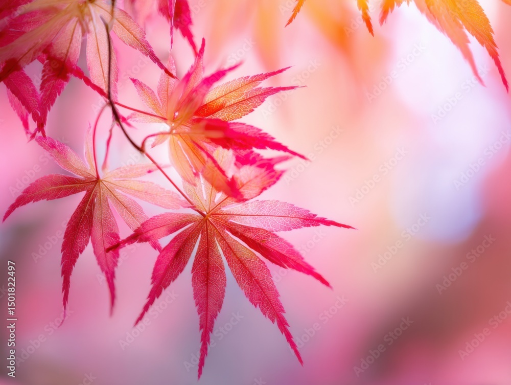 Poster vibrant japanese maple leaves displaying autumn color bokeh background close up view nature scene