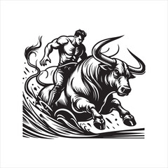 Bull Rodeo Showdown – Cowboy Riding a Bucking Bull in Action

