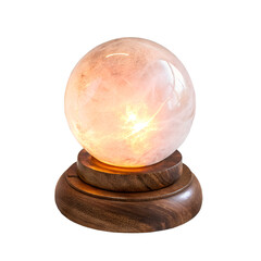 Watercolor Glowing rose quartz crystal lamp on a wooden base with warm ambient light isolated on transparent background