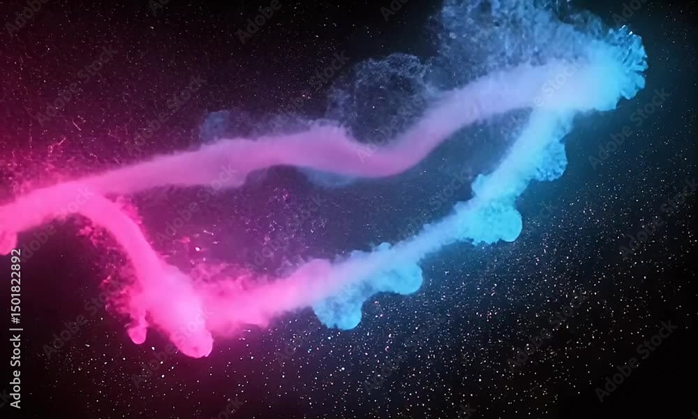 Poster abstract cosmic flow with blue and pink smoke and dynamic particle background