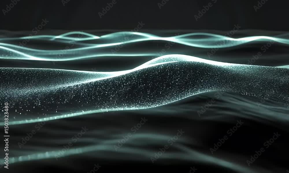Aufkleber abstract digital animation of glowing particles creating dynamic water waves in dark blue color