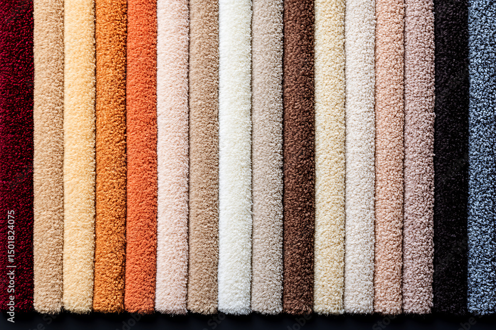 Aufkleber a spectrum of textured carpets are displayed in a vertical arrangement. the colors range from deep r