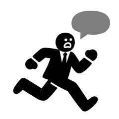 A businessman running in fear, illustrated in a simple black and gray style.
