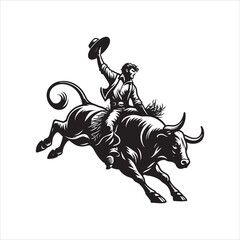 Bull Rodeo Showdown – Cowboy Riding a Bucking Bull in Action

