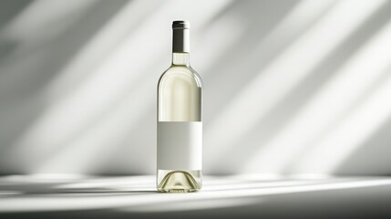 A sleek white wine bottle awaits personalization ready for your custom label in sun drenched