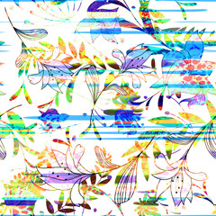 Fototapeta premium Abstract Seamless Pattern Design, Repeatable Textile Fabric Print, Multicolor Allover Floral Design