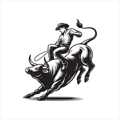 Bull Rodeo Showdown – Cowboy Riding a Bucking Bull in Action

