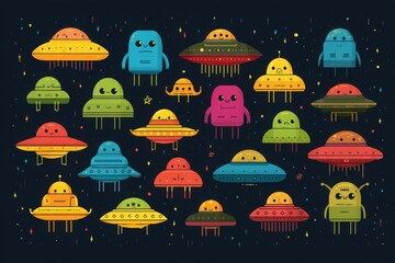 Colorful Aliens and UFOs in Outer Space - Fun Cartoon for Kids, AI Generated