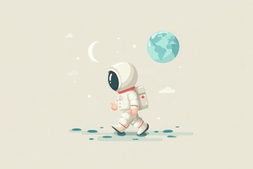 Astronaut Child on the Moon - Cartoon Illustration with Earth View, AI Generated
