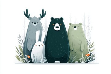 Cute Forest Animals - Flat Cartoon Illustration for Kids, AI Generated