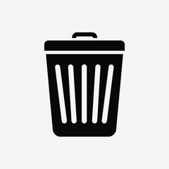 Download a clean, minimalist 2D vector illustration of a trash bin in black silhouette style. Perfect for UI icons, waste management designs, eco-friendly themes, infographics, and web or print use. 