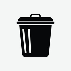 Download a clean, minimalist 2D vector illustration of a trash bin in black silhouette style. Perfect for UI icons, waste management designs, eco-friendly themes, infographics, and web or print use. 