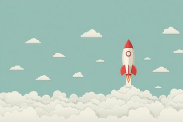 Rocket Launching from Earth - Flat Cartoon Space Illustration, AI Generated