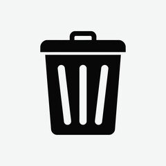 Download a clean, minimalist 2D vector illustration of a trash bin in black silhouette style. Perfect for UI icons, waste management designs, eco-friendly themes, infographics, and web or print use. 